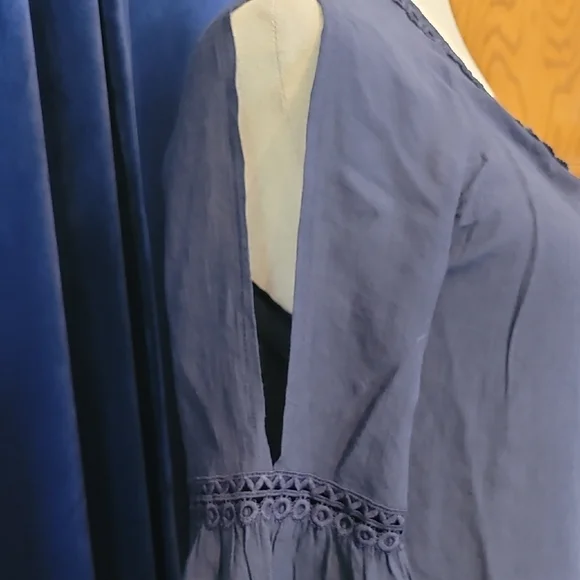 New Directions Blue Tunic with Embellished Neckline and 3/4 Bell Sleeves - Picture 5 of 6